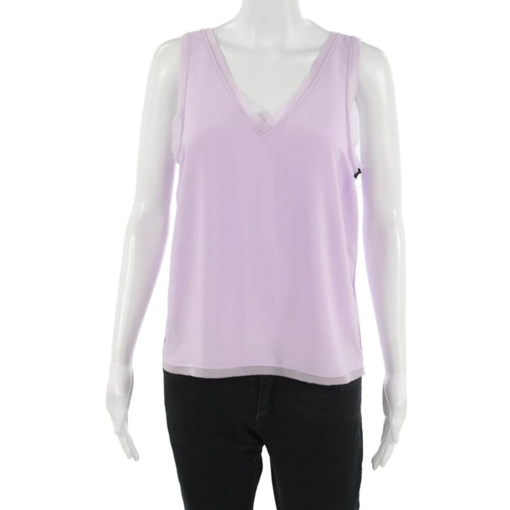 Halogen Womens Basic Linen V-Neck Sleeveless Tank Purple Size S